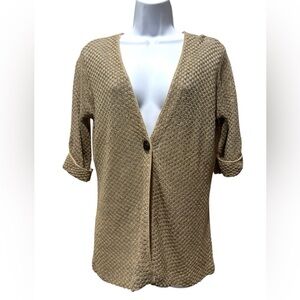 Classiques Entier Tan Open Knit Linen Blend Cardigan Sweater Size S